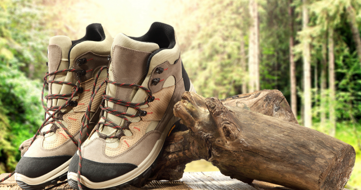 brown-hiking-boots-forest